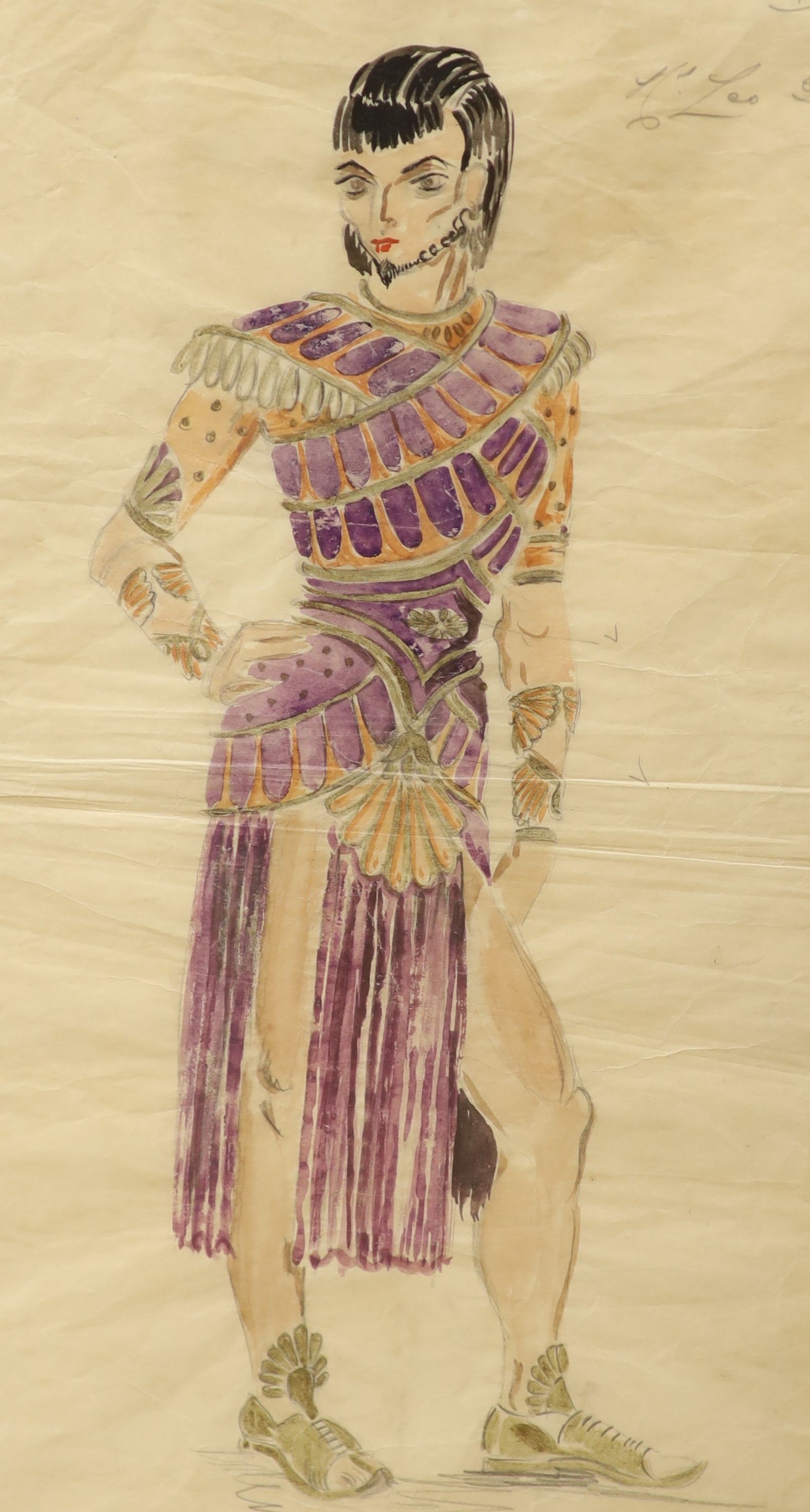 20th century English School, three watercolours, Costume designs for Jonathan, inscribed in pencil, 45 x 27cm